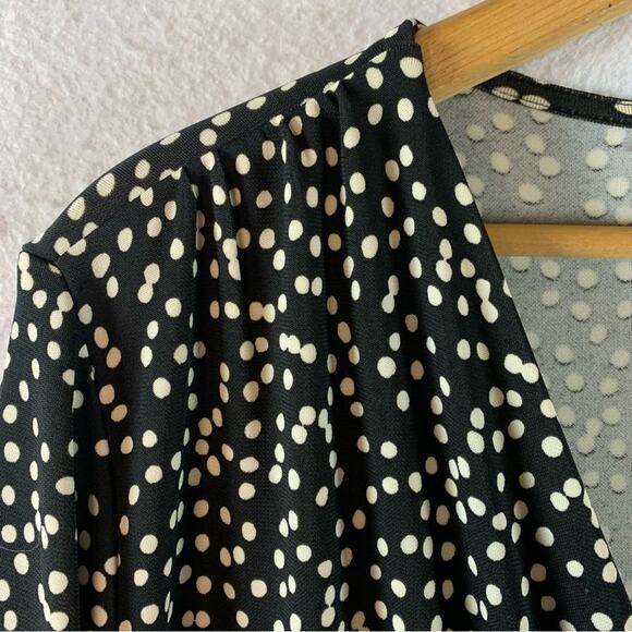 Talbots Womens Faux Wrap Top Sz X Black White Ditsy Polka‎ Dots Career Office - Picture 2 of 12